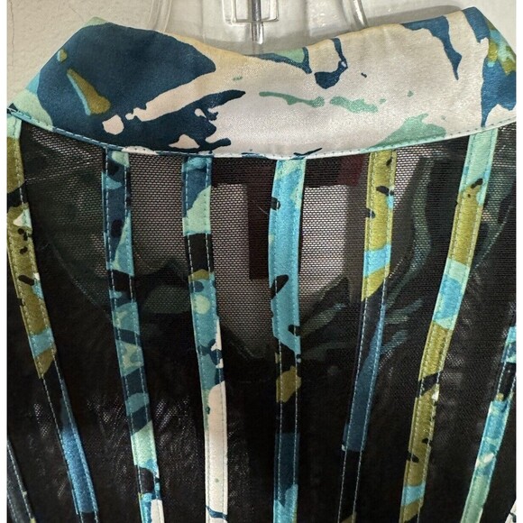 VTG‎ JS Collections Plus Sz 20 W Black Blue Mesh Stripe Zip up Top Shirt Blouse - Picture 7 of 7